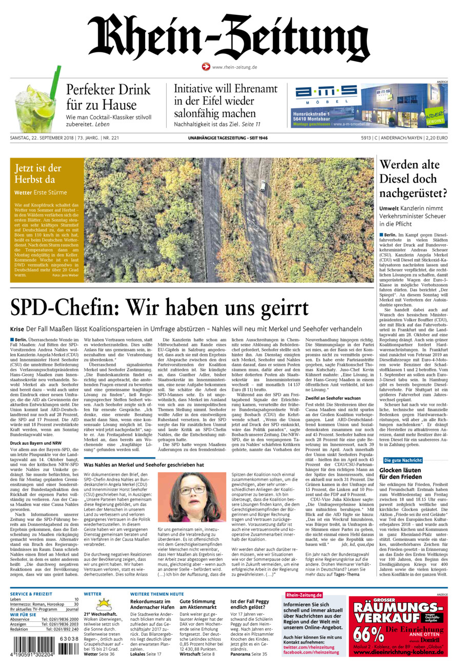 Rhein-Zeitung Andernach & Mayen vom Samstag, 22.09.2018