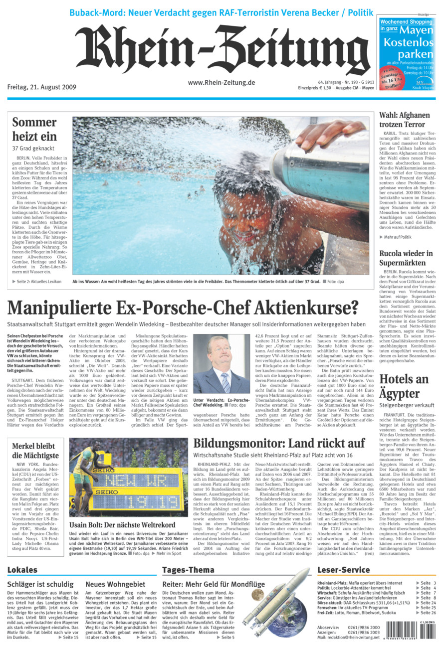 Rhein-Zeitung Andernach & Mayen vom Freitag, 21.08.2009