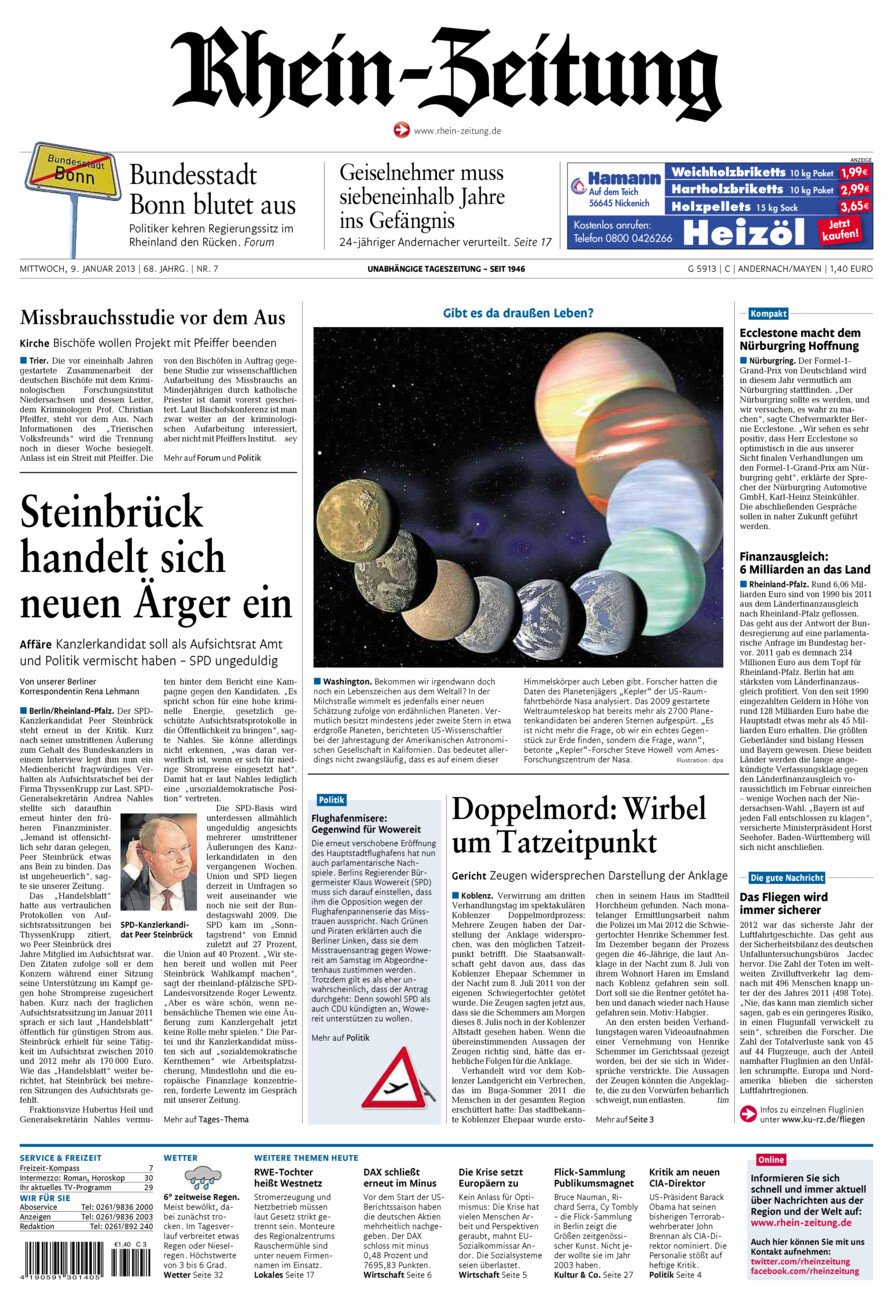 Rhein-Zeitung Andernach & Mayen vom Mittwoch, 09.01.2013