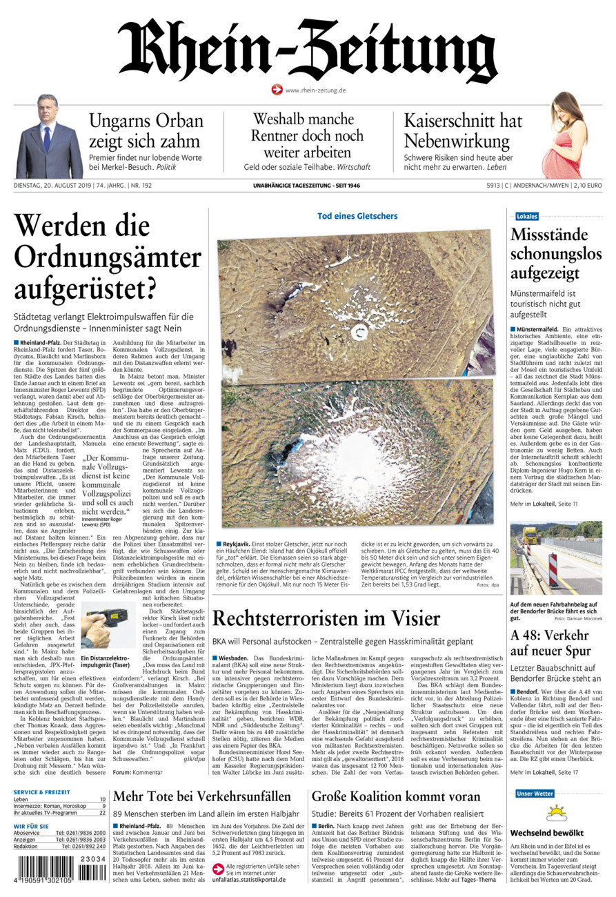 Rhein-Zeitung Andernach & Mayen vom Dienstag, 20.08.2019