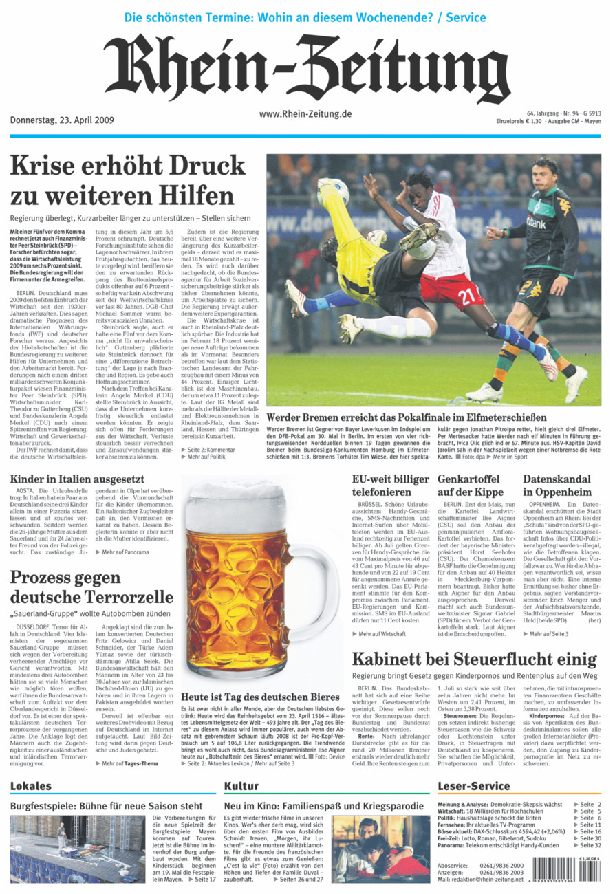 Rhein-Zeitung Andernach & Mayen vom Donnerstag, 23.04.2009