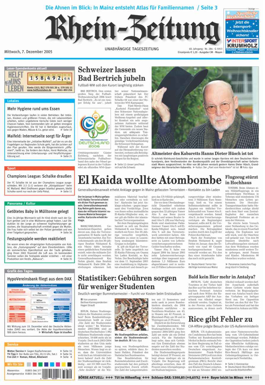 Rhein-Zeitung Andernach & Mayen vom Mittwoch, 07.12.2005