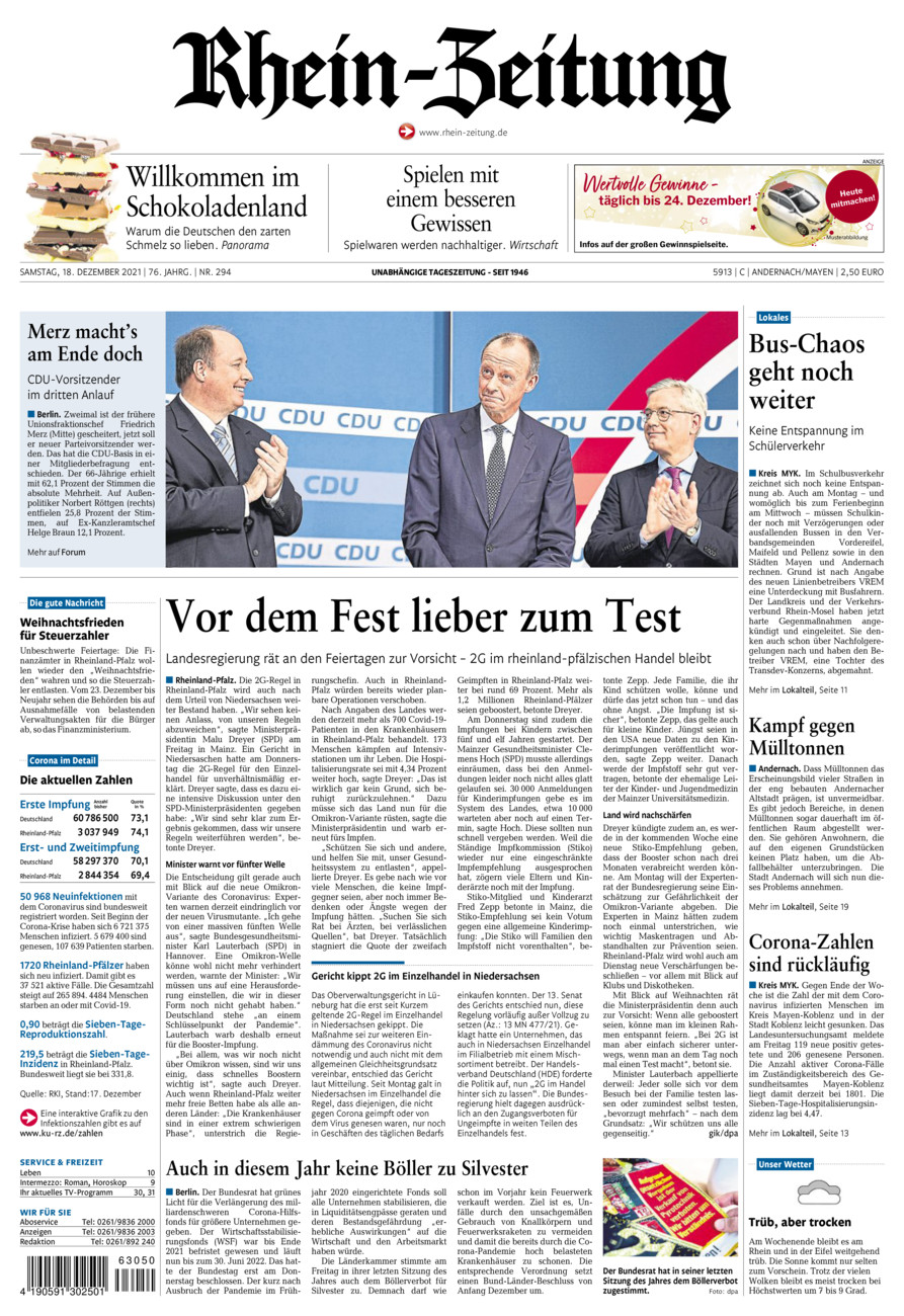 Rhein-Zeitung Andernach & Mayen vom Samstag, 18.12.2021