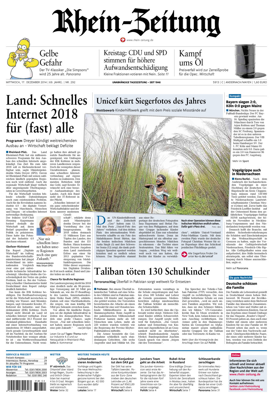 Rhein-Zeitung Andernach & Mayen vom Mittwoch, 17.12.2014
