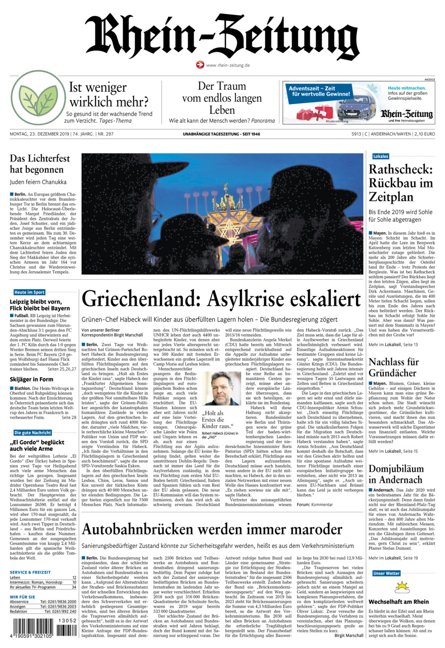 Rhein-Zeitung Andernach & Mayen vom Montag, 23.12.2019