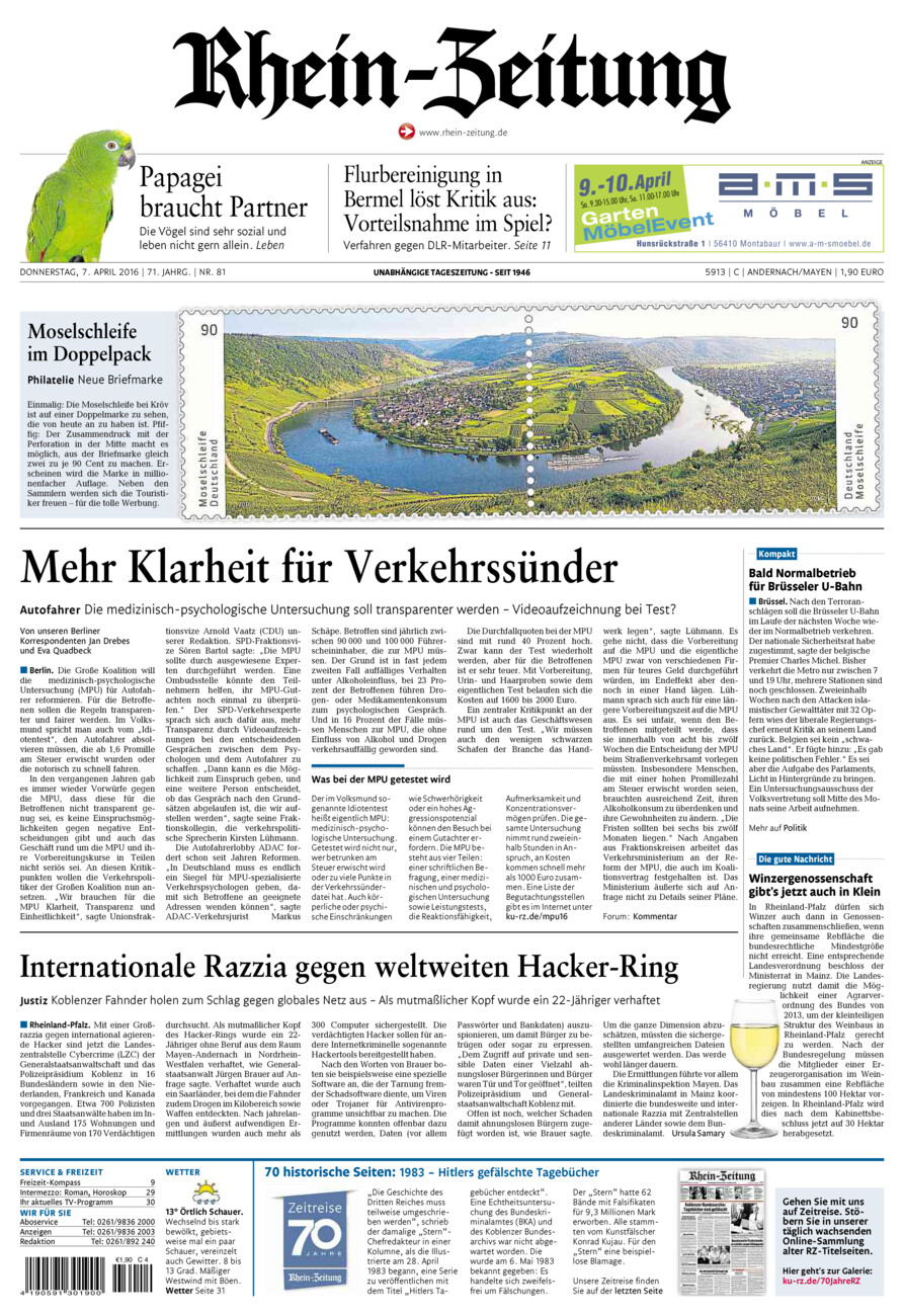 Rhein-Zeitung Andernach & Mayen vom Donnerstag, 07.04.2016