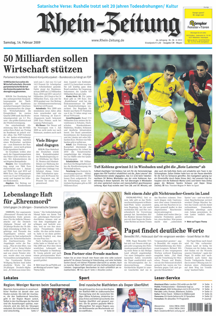 Rhein-Zeitung Andernach & Mayen vom Samstag, 14.02.2009