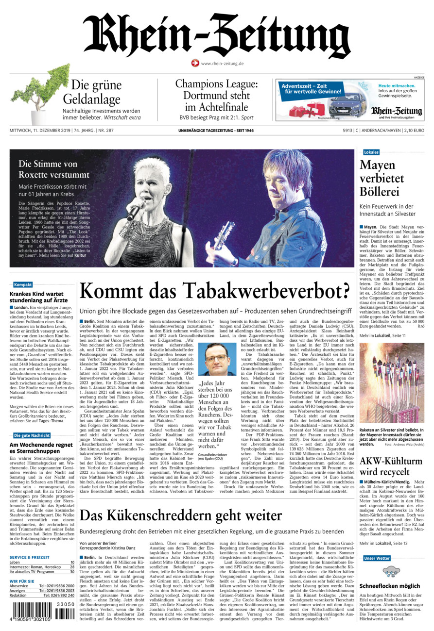 Rhein-Zeitung Andernach & Mayen vom Mittwoch, 11.12.2019
