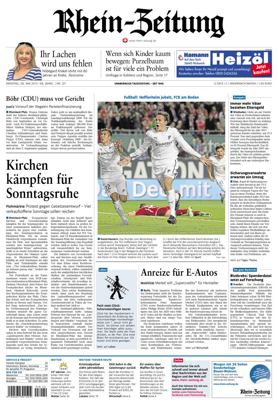 Rhein-Zeitung Andernach & Mayen vom Dienstag, 28.05.2013