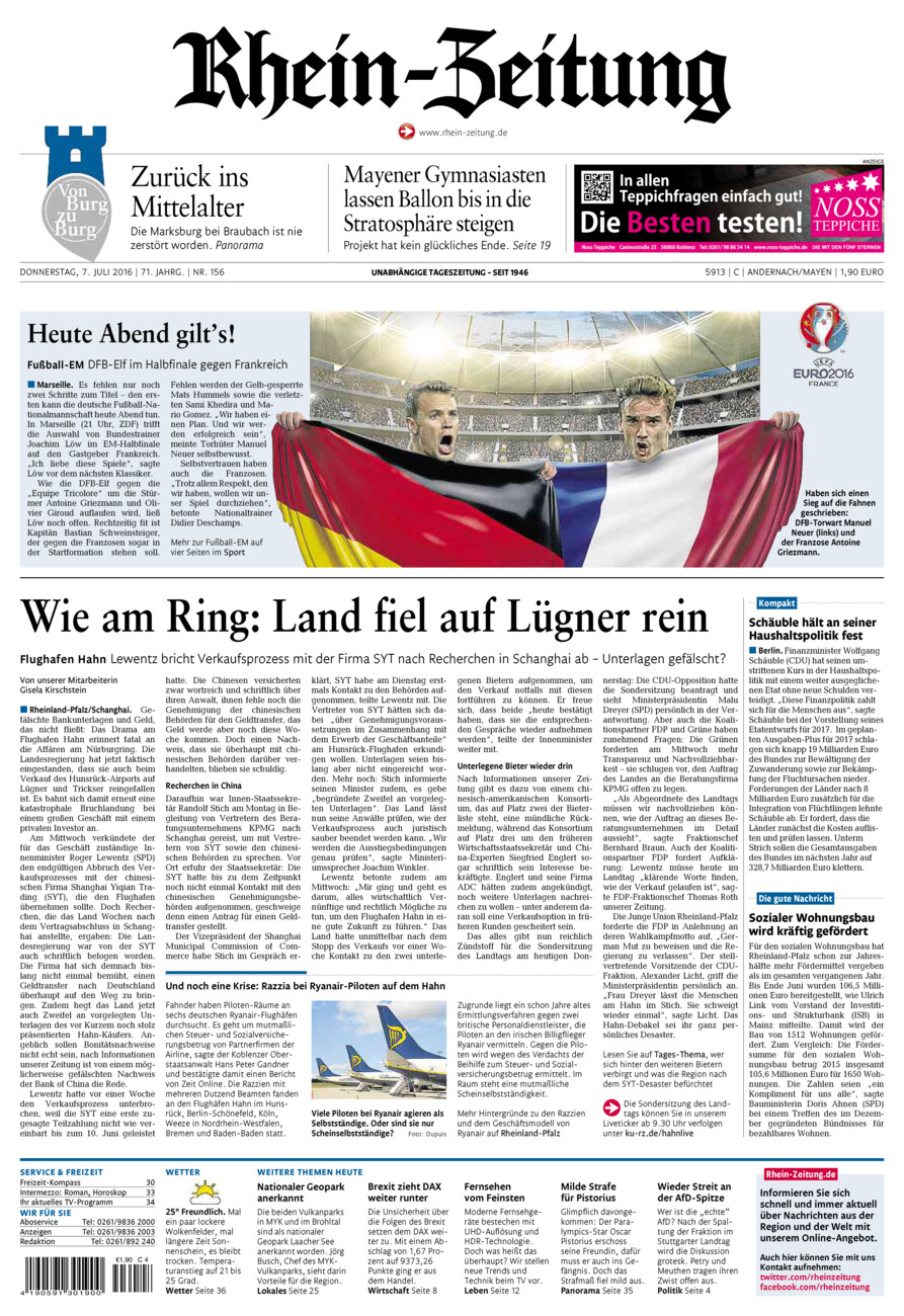Rhein-Zeitung Andernach & Mayen vom Donnerstag, 07.07.2016