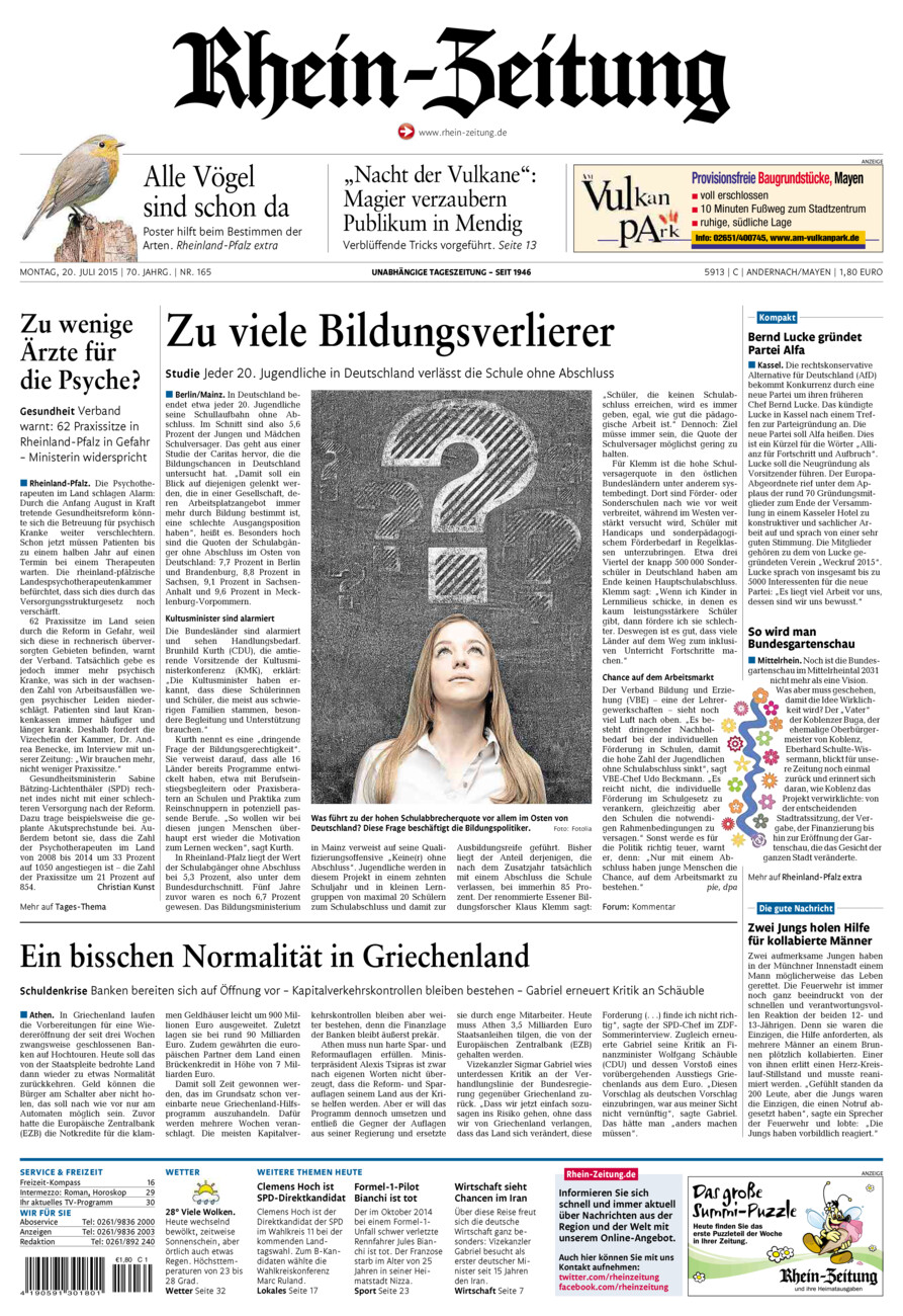 Rhein-Zeitung Andernach & Mayen vom Montag, 20.07.2015