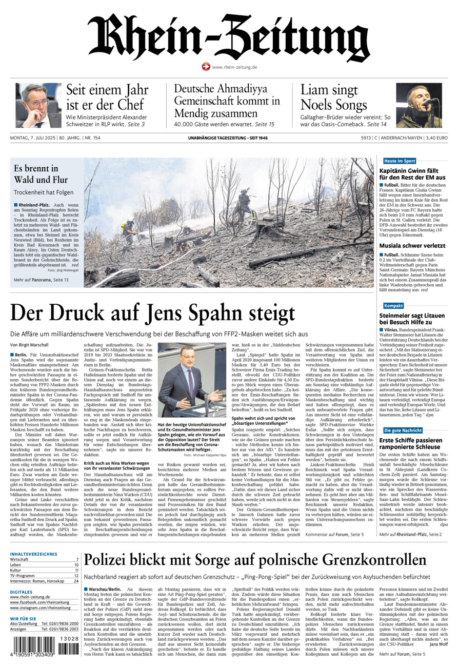 Rhein-Zeitung Andernach & Mayen vom Montag, 07.07.2025