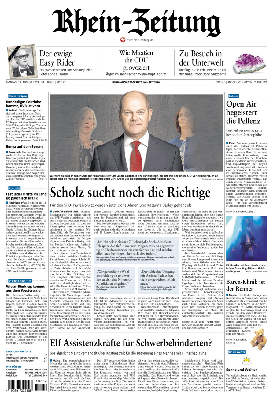 Rhein-Zeitung Andernach & Mayen vom Montag, 19.08.2019
