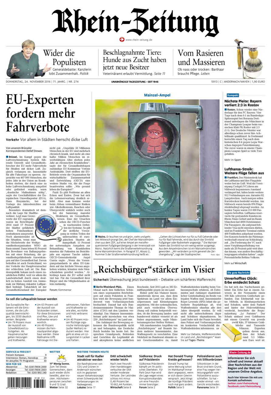 Rhein-Zeitung Andernach & Mayen vom Donnerstag, 24.11.2016