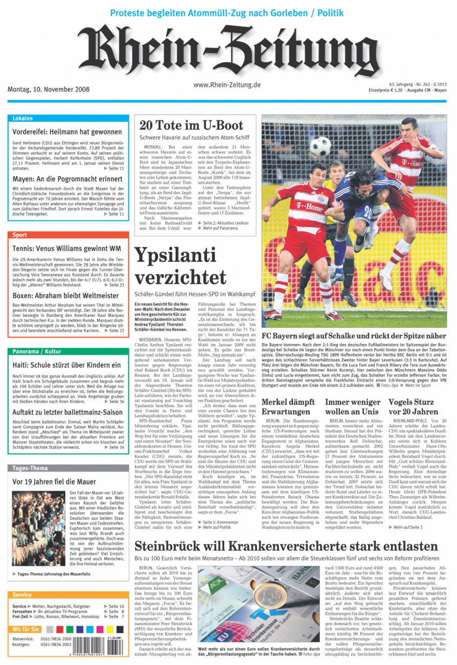 Rhein-Zeitung Andernach & Mayen vom Montag, 10.11.2008