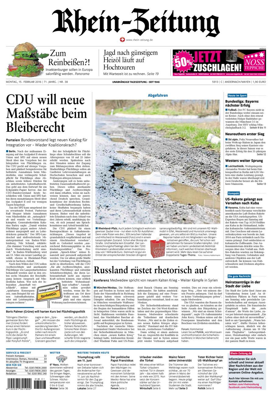 Rhein-Zeitung Andernach & Mayen vom Montag, 15.02.2016