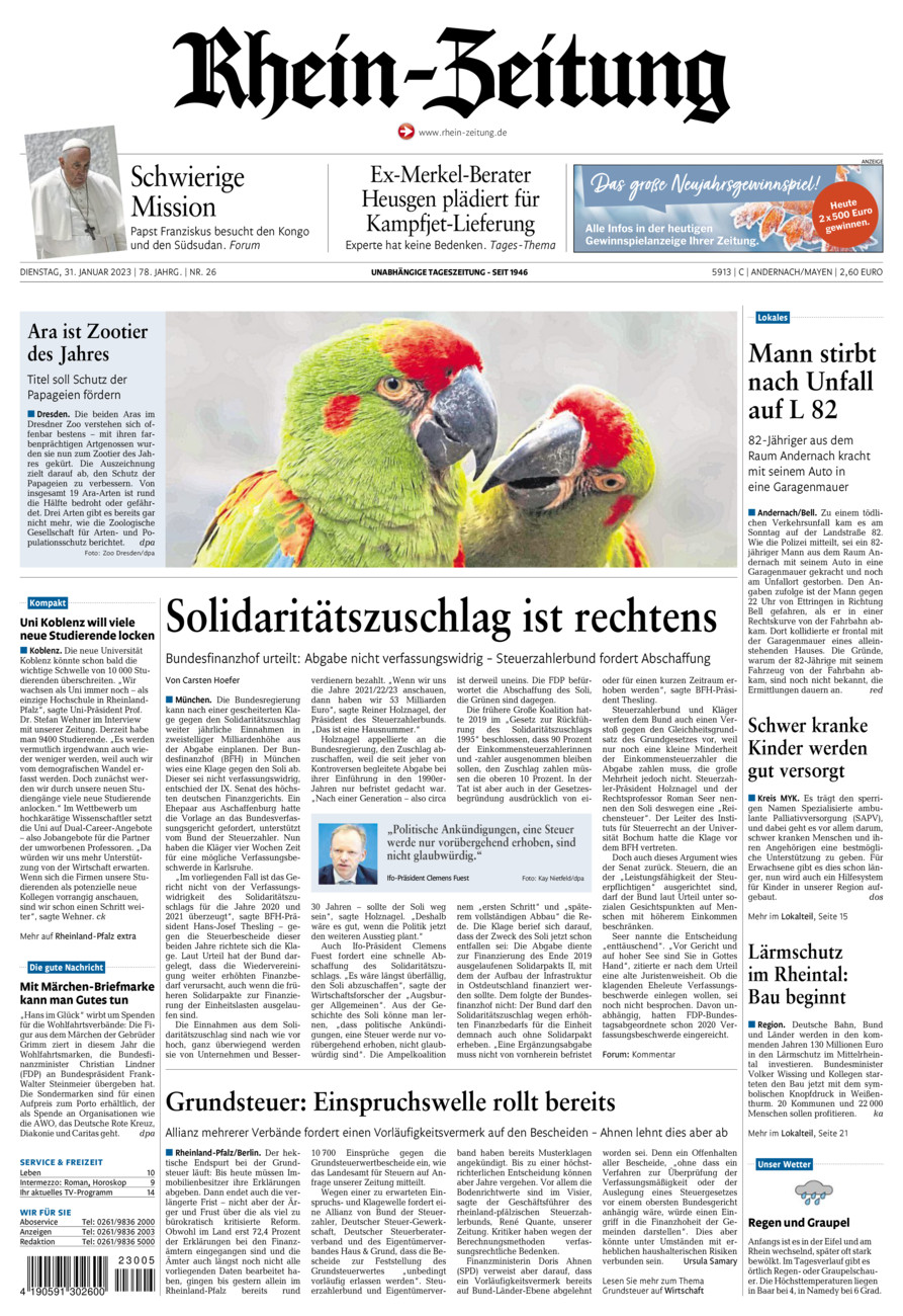 Rhein-Zeitung Andernach & Mayen vom Dienstag, 31.01.2023