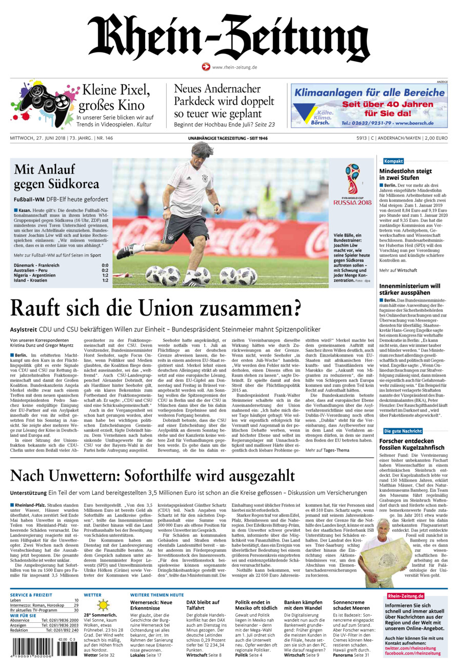Rhein-Zeitung Andernach & Mayen vom Mittwoch, 27.06.2018