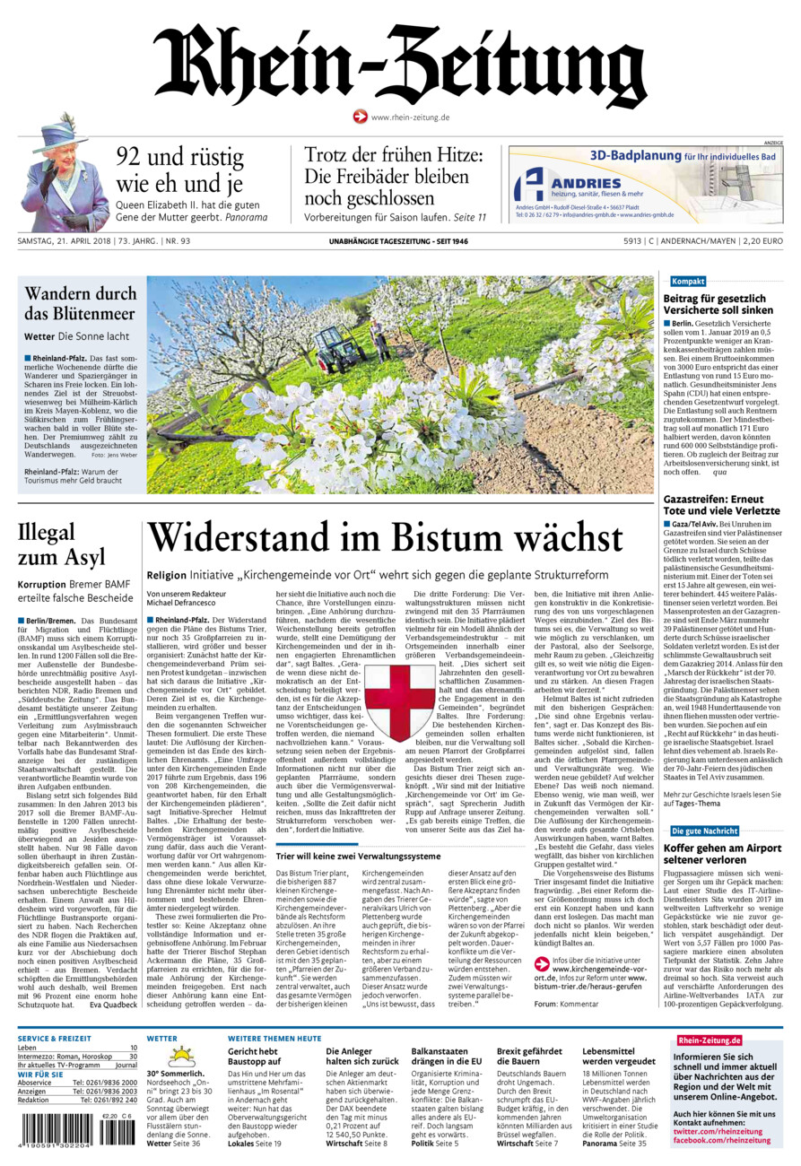 Rhein-Zeitung Andernach & Mayen vom Samstag, 21.04.2018