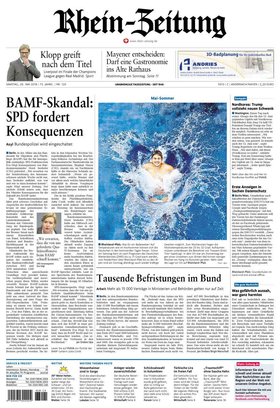 Rhein-Zeitung Andernach & Mayen vom Samstag, 26.05.2018
