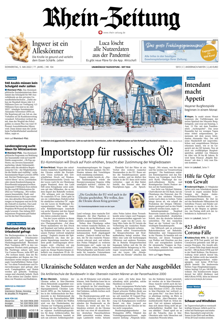 Rhein-Zeitung Andernach & Mayen vom Donnerstag, 05.05.2022