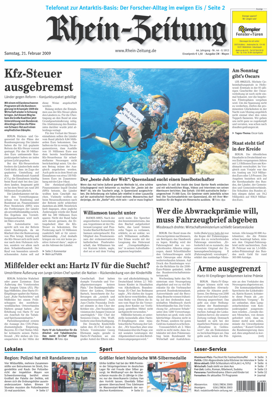 Rhein-Zeitung Andernach & Mayen vom Samstag, 21.02.2009
