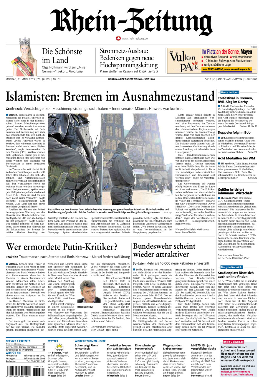 Rhein-Zeitung Andernach & Mayen vom Montag, 02.03.2015