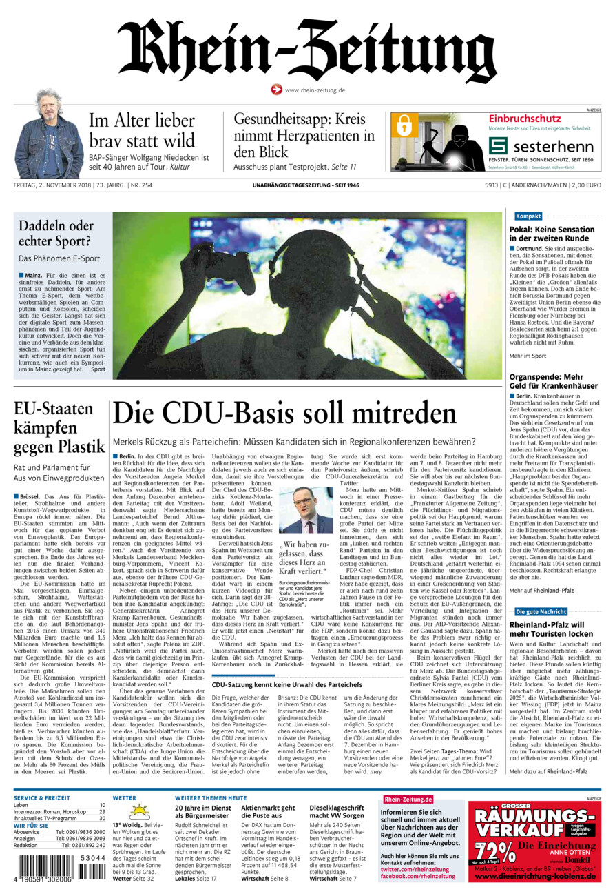 Rhein-Zeitung Andernach & Mayen vom Freitag, 02.11.2018