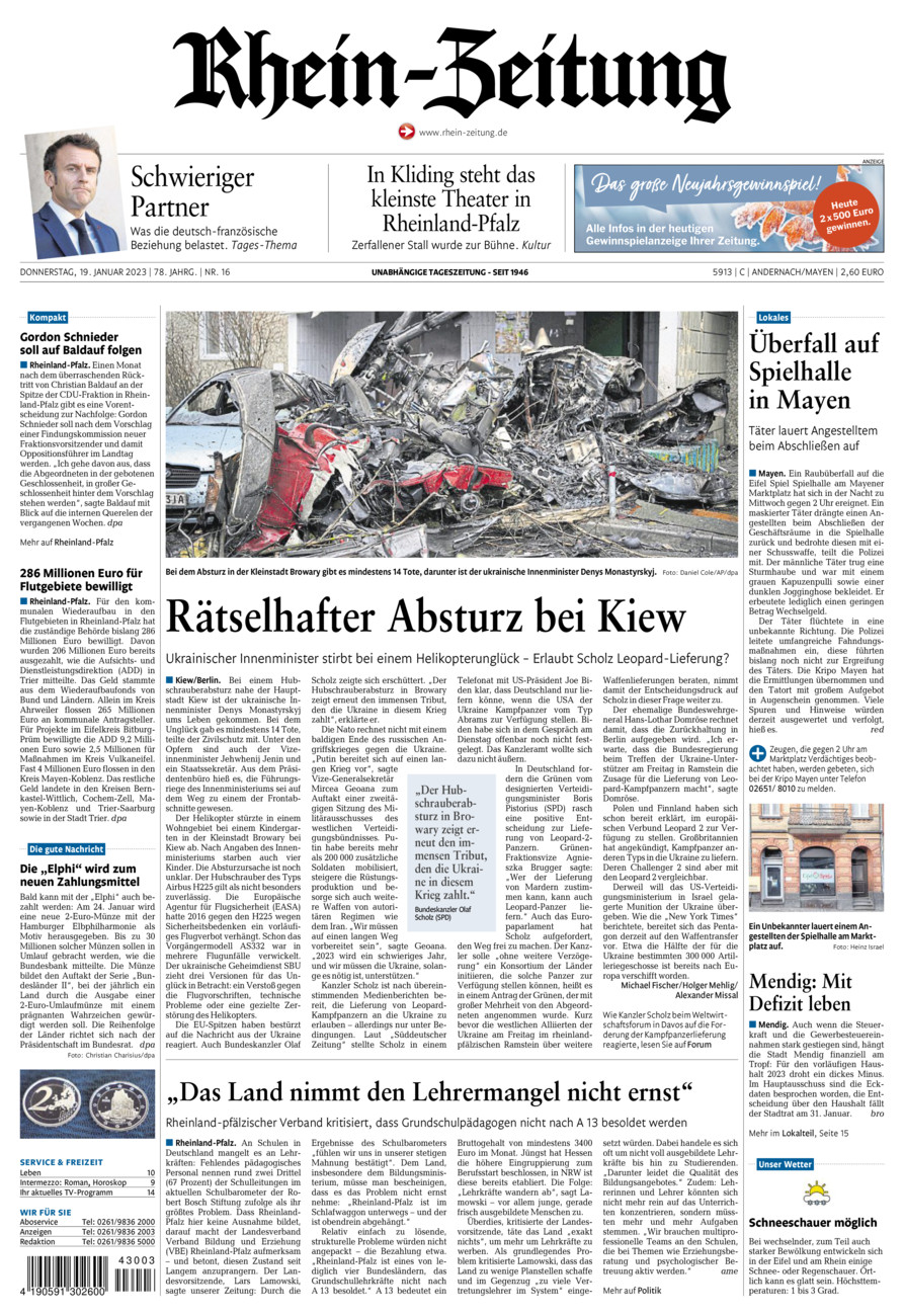 Rhein-Zeitung Andernach & Mayen vom Donnerstag, 19.01.2023