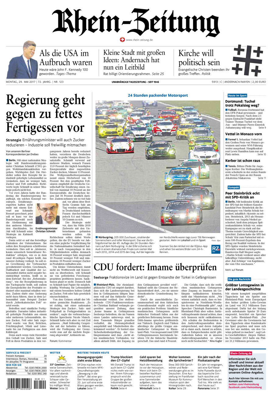 Rhein-Zeitung Andernach & Mayen vom Montag, 29.05.2017