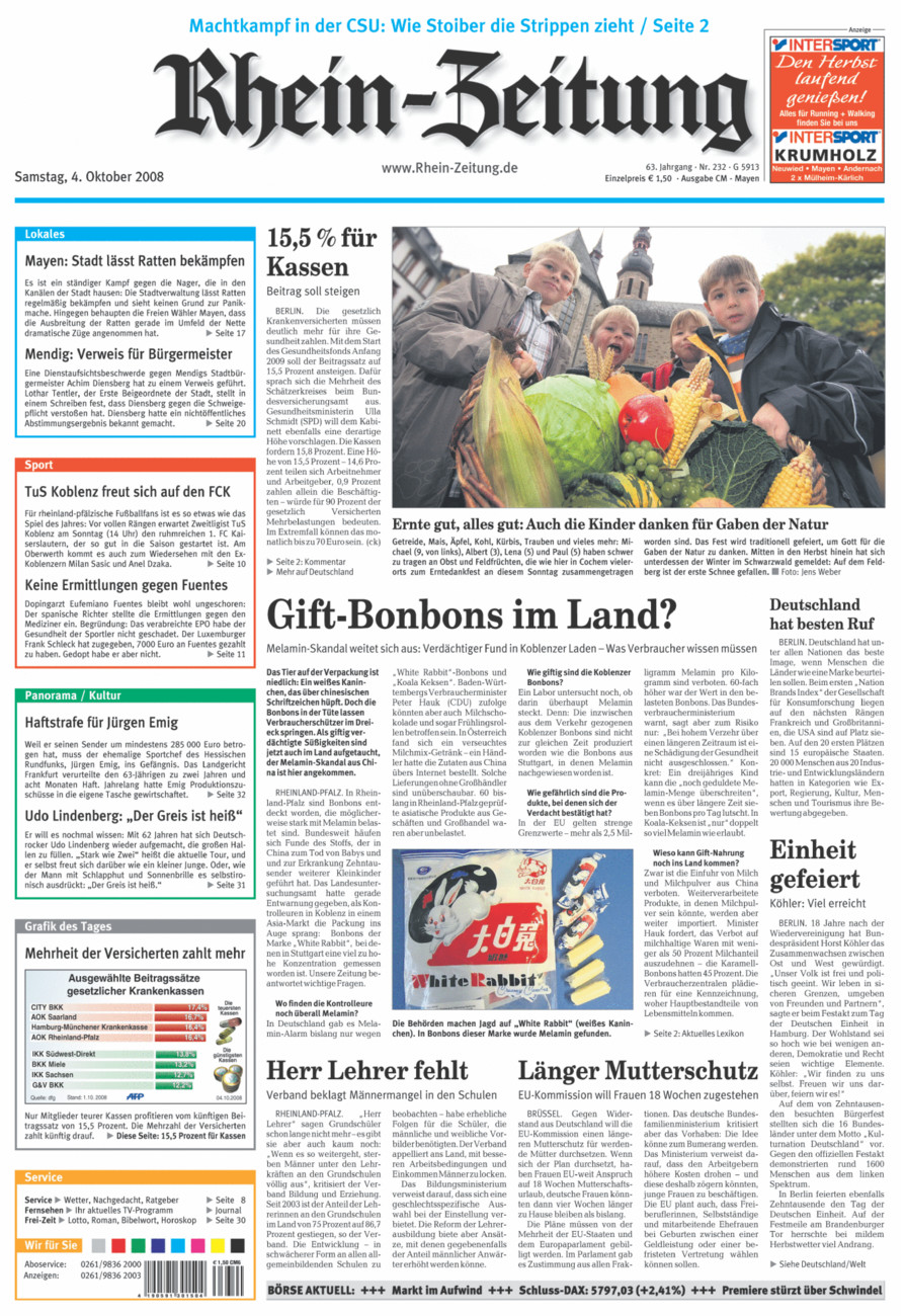Rhein-Zeitung Andernach & Mayen vom Samstag, 04.10.2008