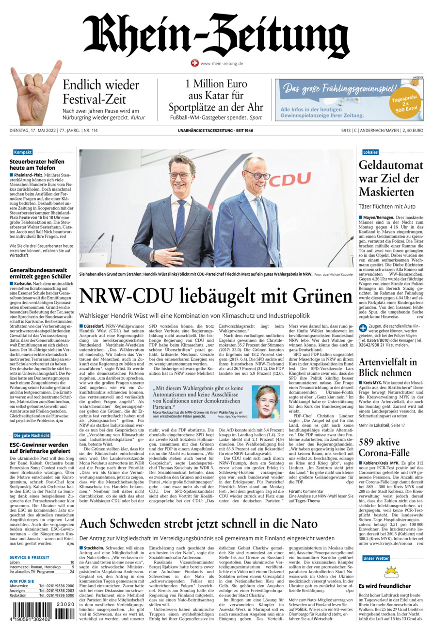 Rhein-Zeitung Andernach & Mayen vom Dienstag, 17.05.2022
