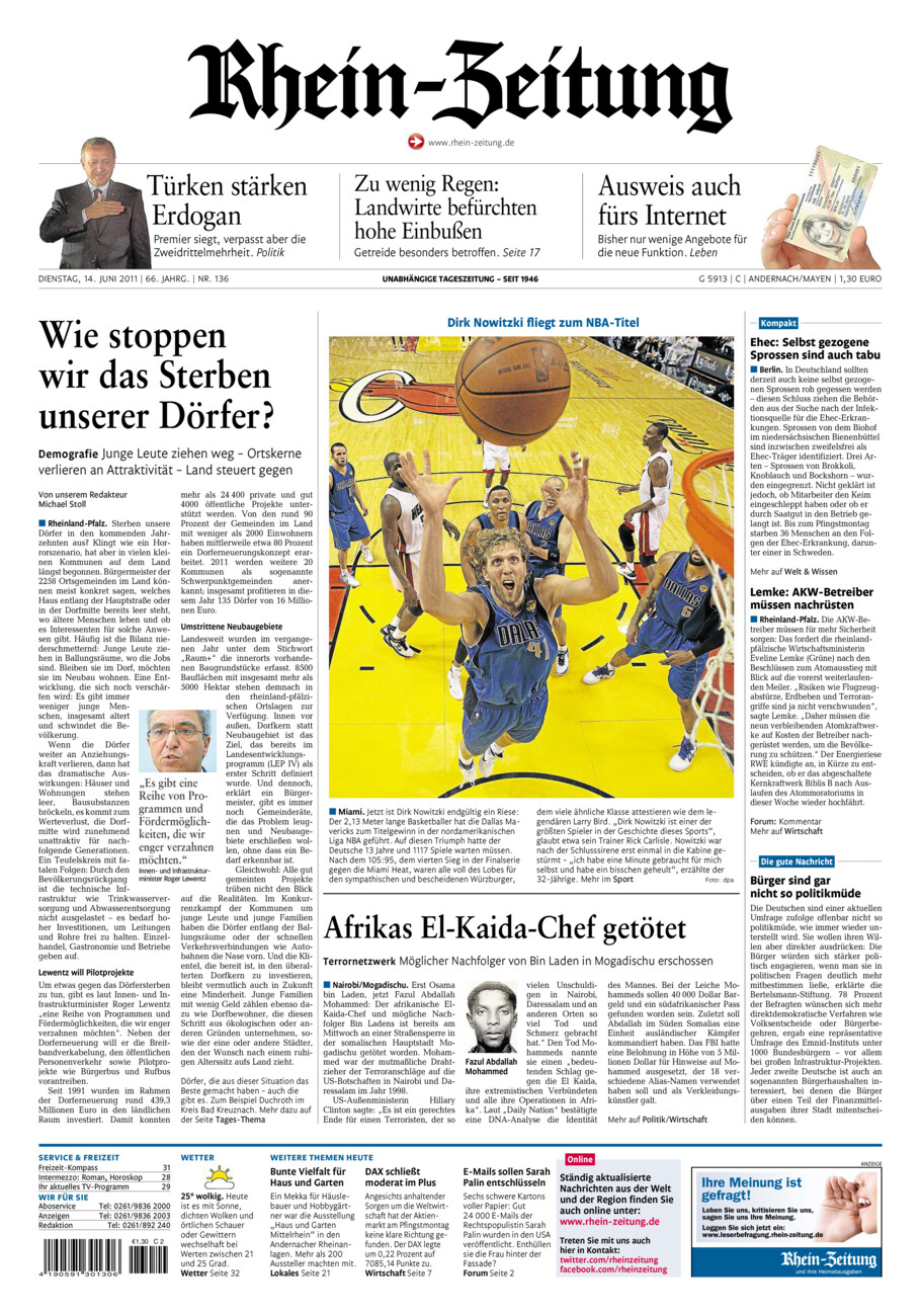 Rhein-Zeitung Andernach & Mayen vom Dienstag, 14.06.2011