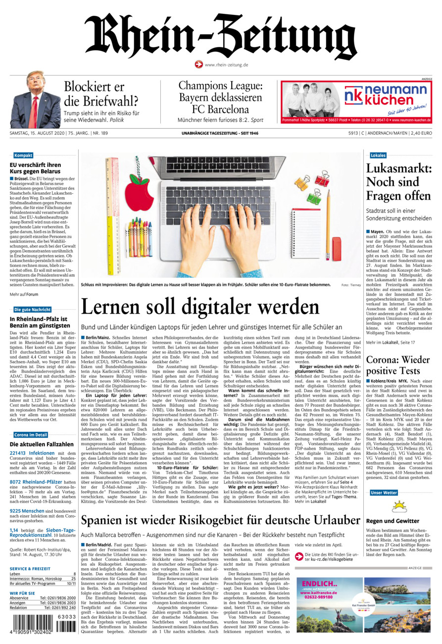 Rhein-Zeitung Andernach & Mayen vom Samstag, 15.08.2020