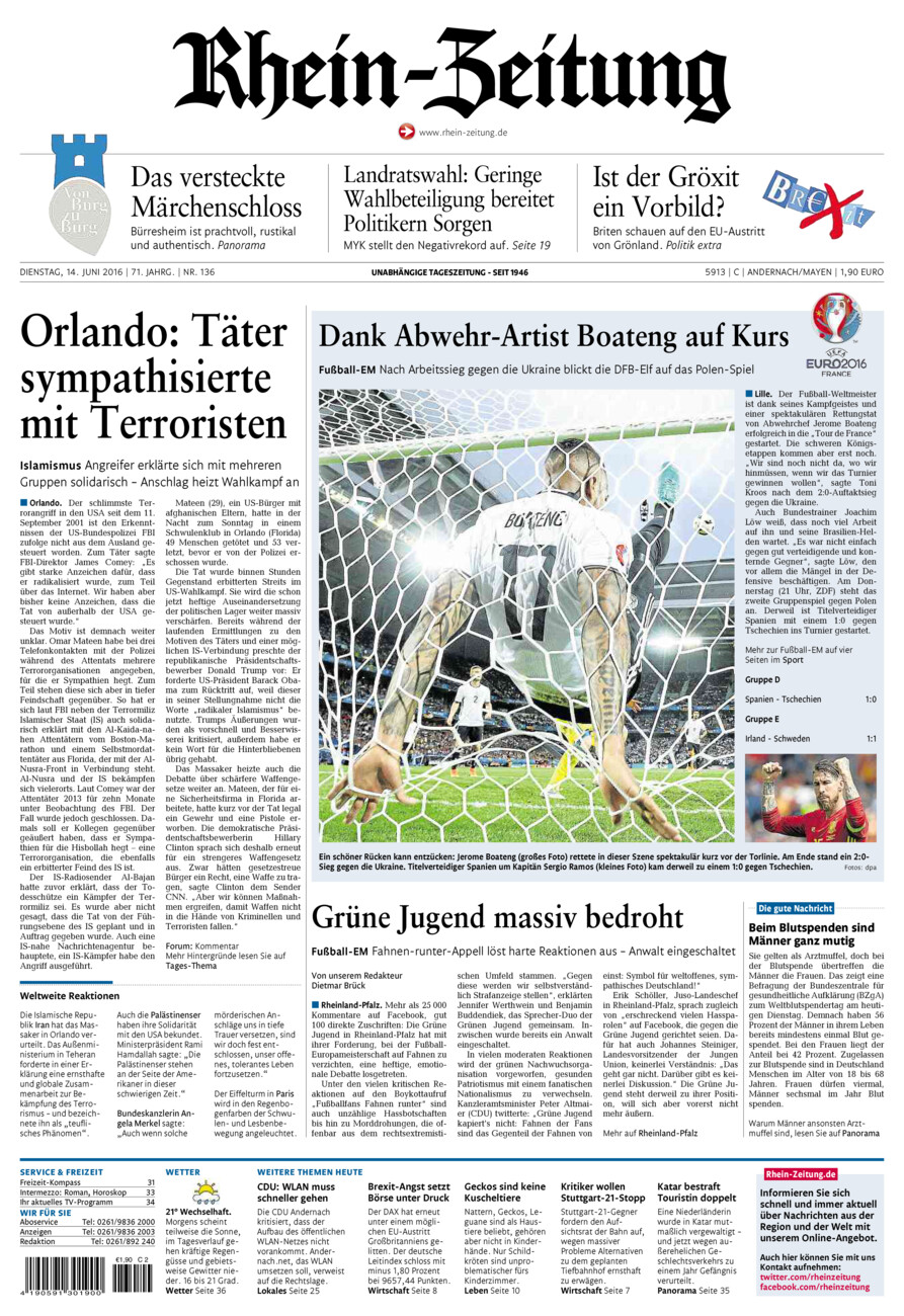 Rhein-Zeitung Andernach & Mayen vom Dienstag, 14.06.2016