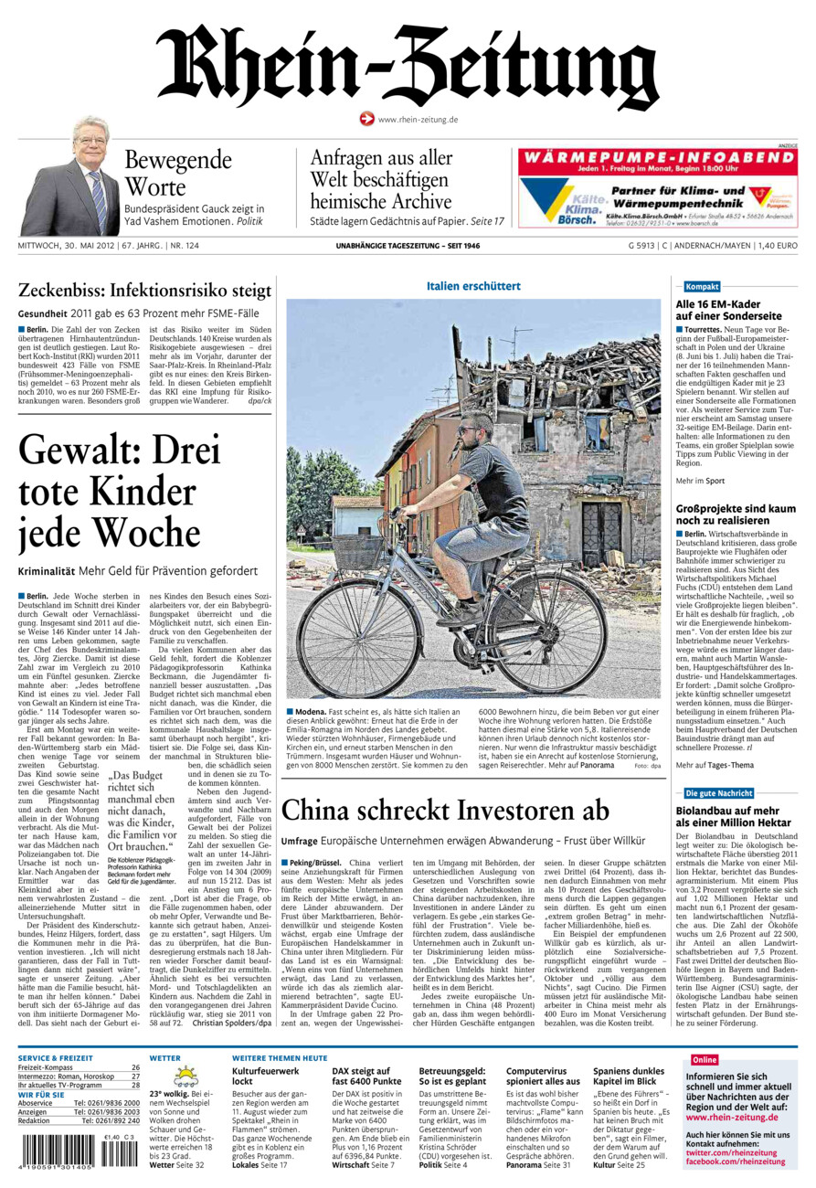 Rhein-Zeitung Andernach & Mayen vom Mittwoch, 30.05.2012