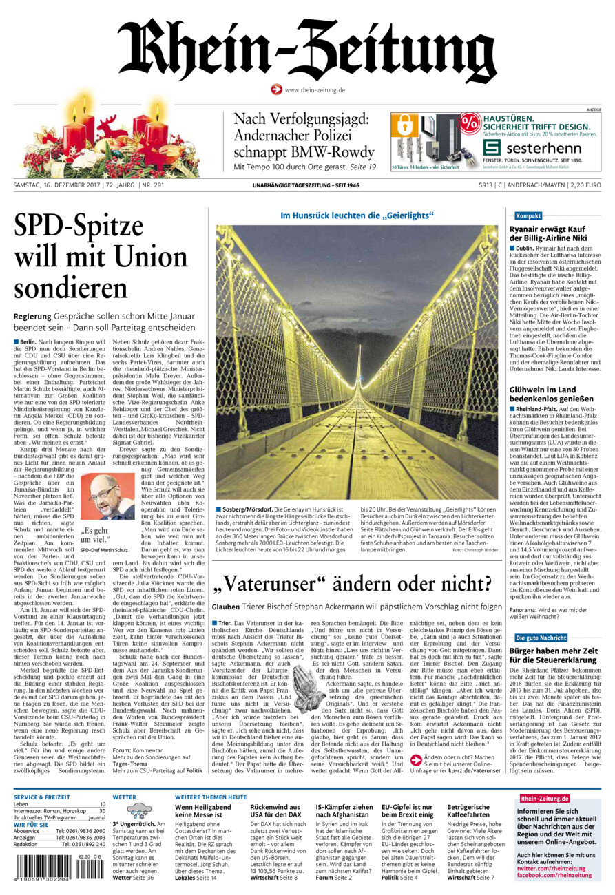 Rhein-Zeitung Andernach & Mayen vom Samstag, 16.12.2017