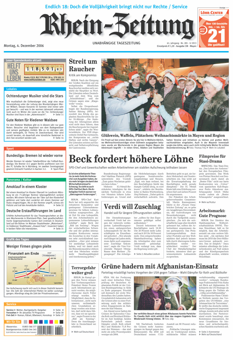 Rhein-Zeitung Andernach & Mayen vom Montag, 04.12.2006