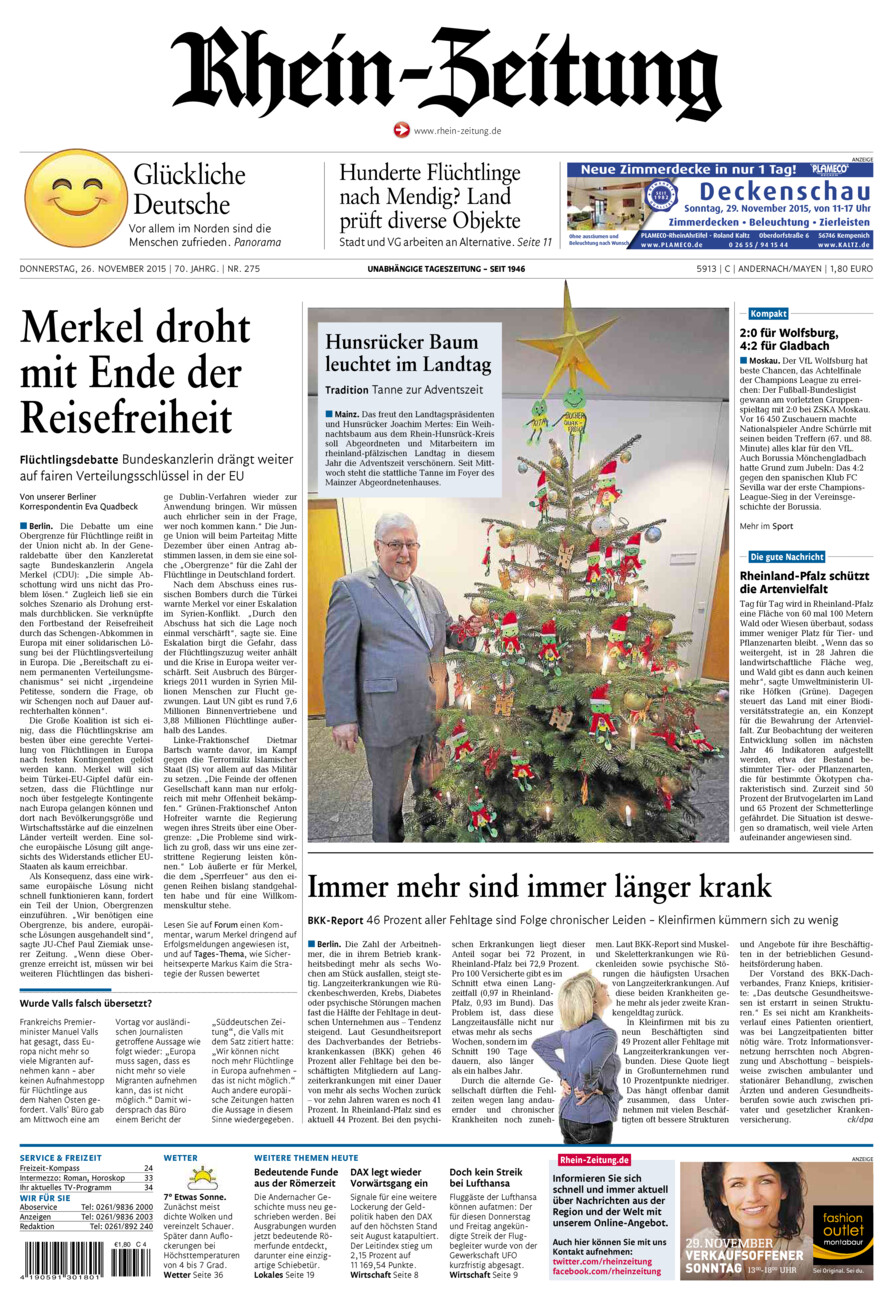Rhein-Zeitung Andernach & Mayen vom Donnerstag, 26.11.2015