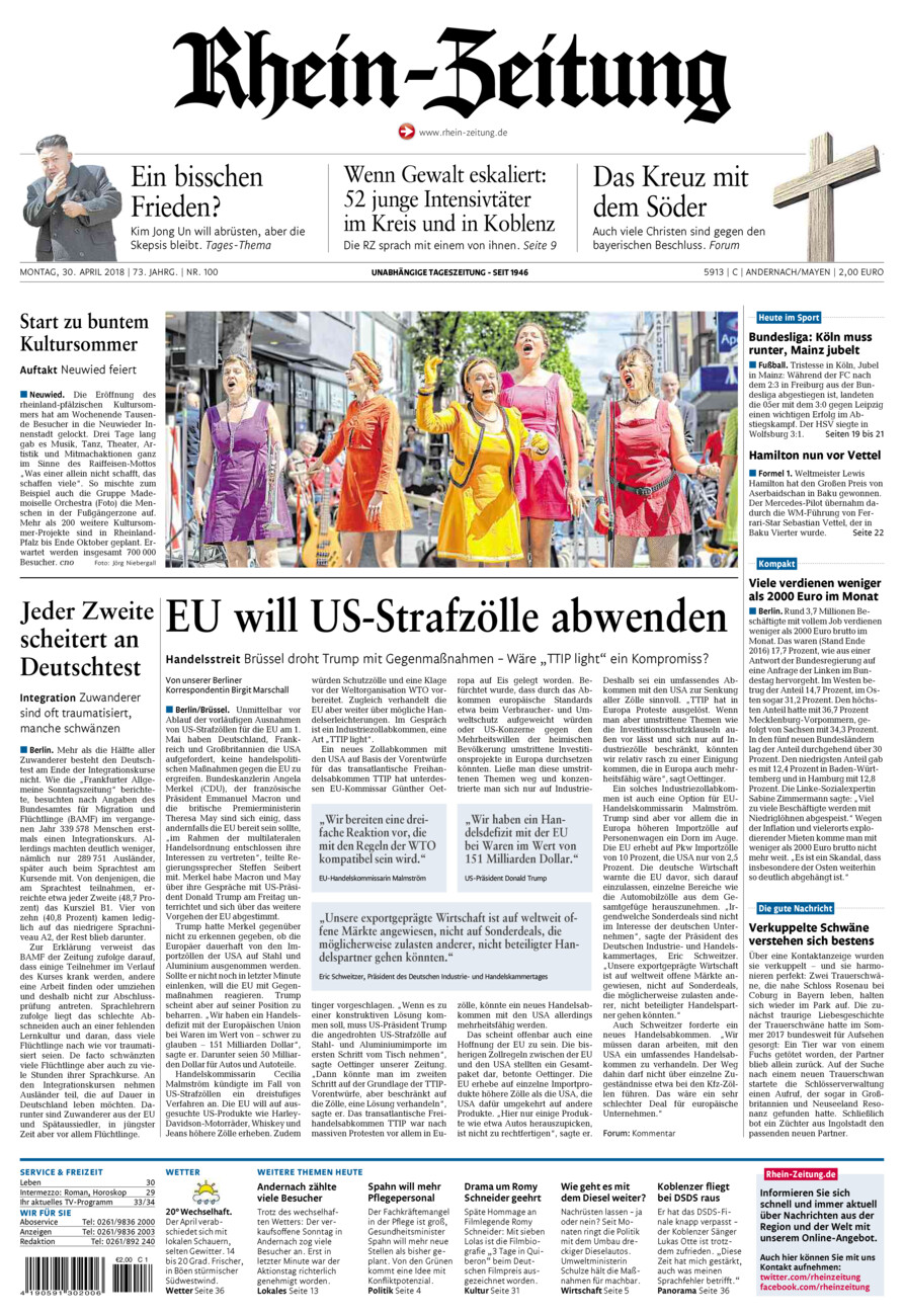 Rhein-Zeitung Andernach & Mayen vom Montag, 30.04.2018