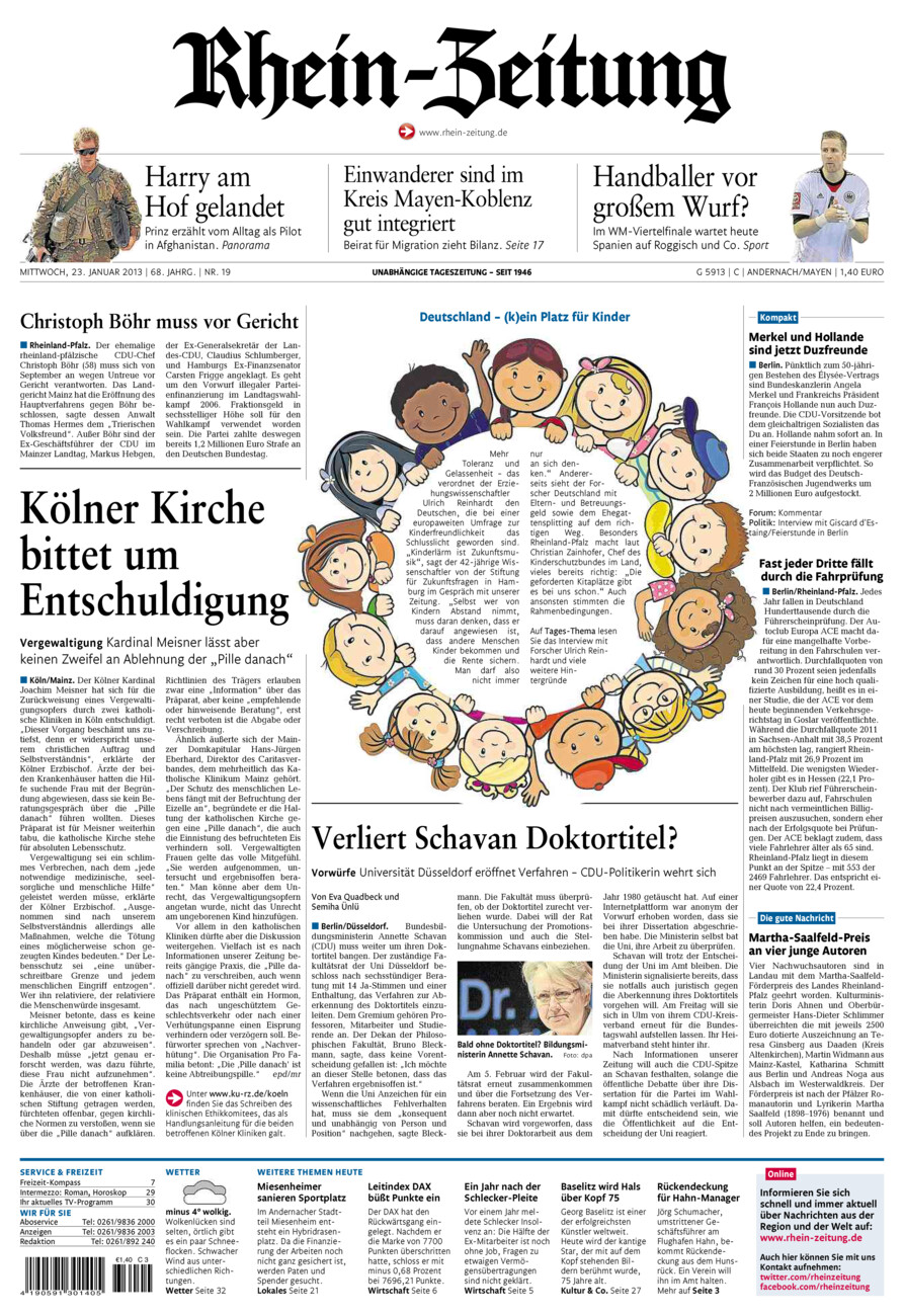 Rhein-Zeitung Andernach & Mayen vom Mittwoch, 23.01.2013