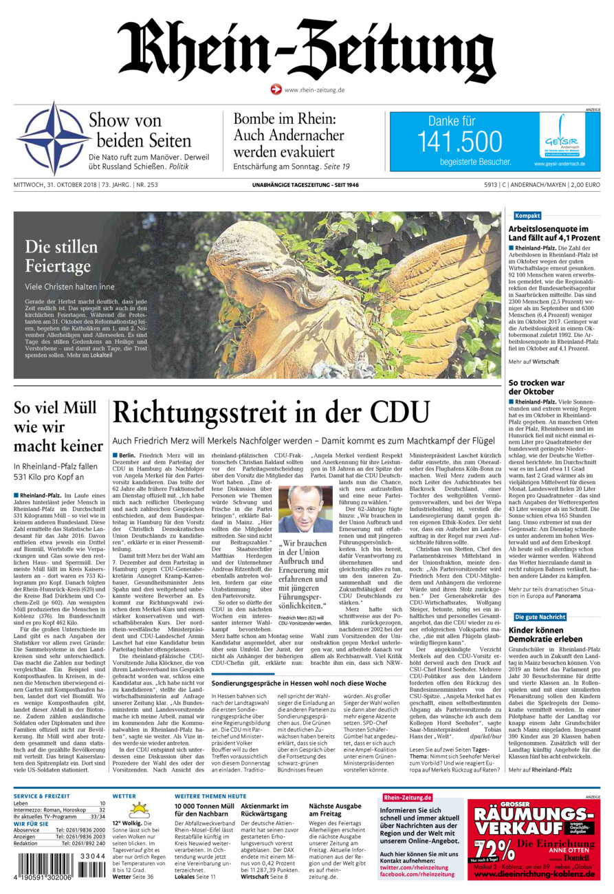 Rhein-Zeitung Andernach & Mayen vom Mittwoch, 31.10.2018