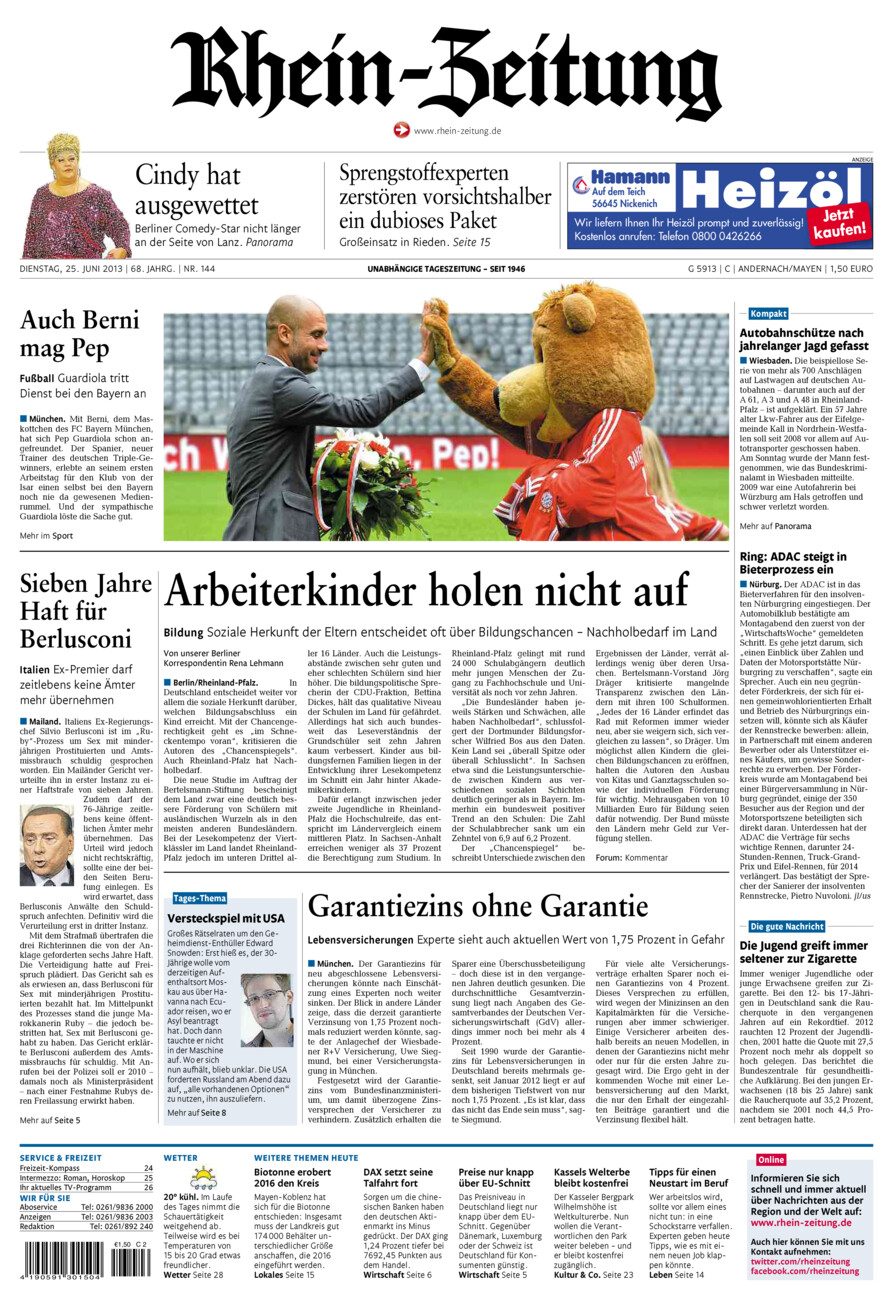 Rhein-Zeitung Andernach & Mayen vom Dienstag, 25.06.2013