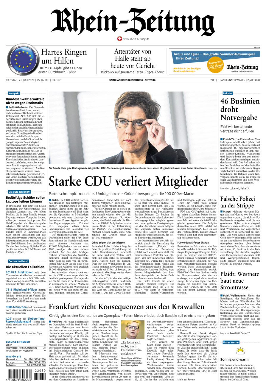 Rhein-Zeitung Andernach & Mayen vom Dienstag, 21.07.2020