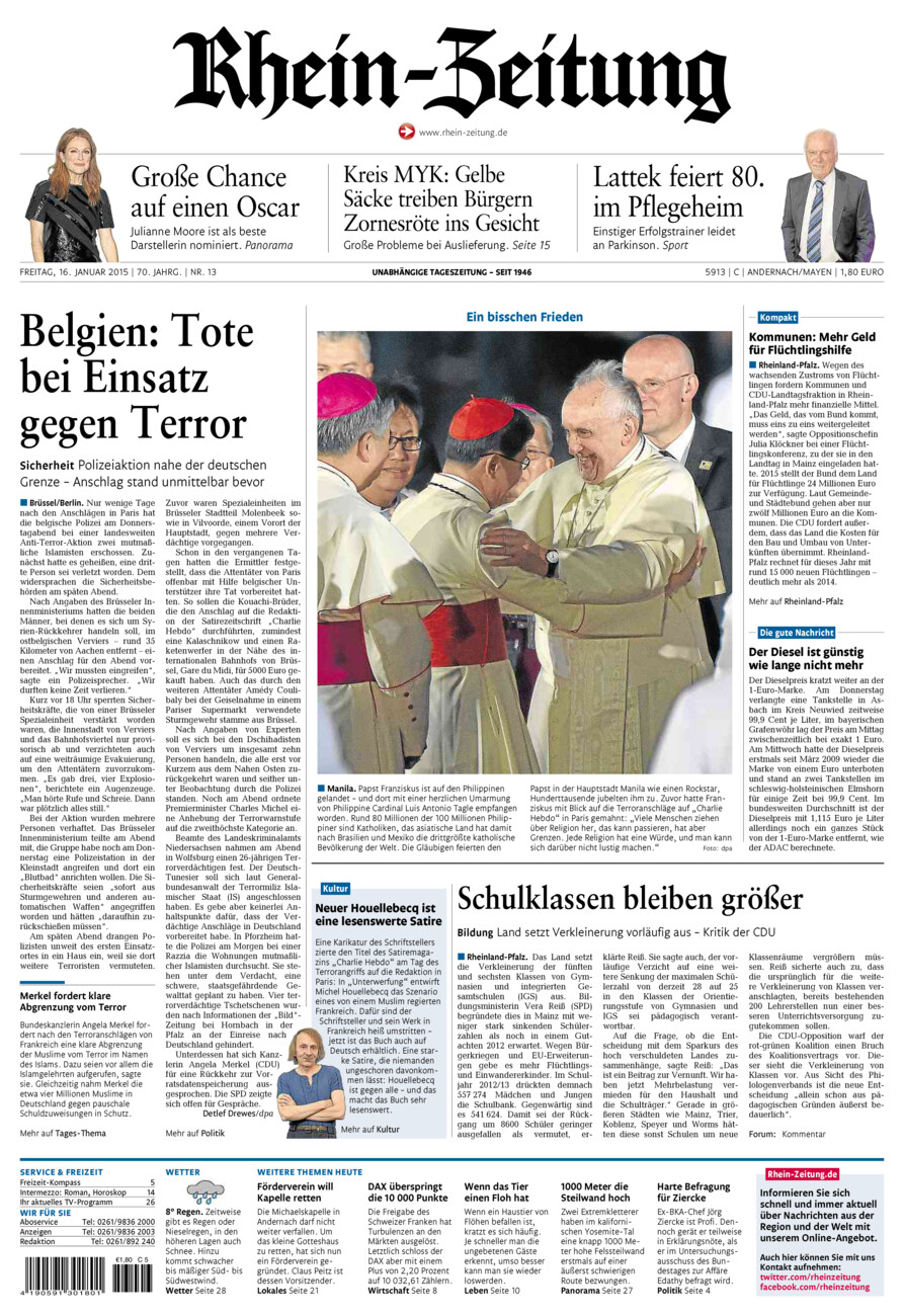 Rhein-Zeitung Andernach & Mayen vom Freitag, 16.01.2015