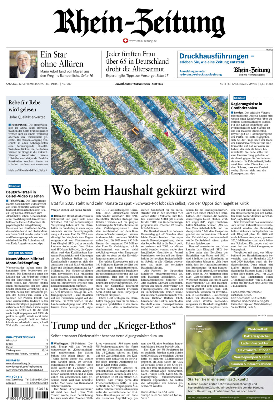 Rhein-Zeitung Andernach & Mayen vom Samstag, 06.09.2025