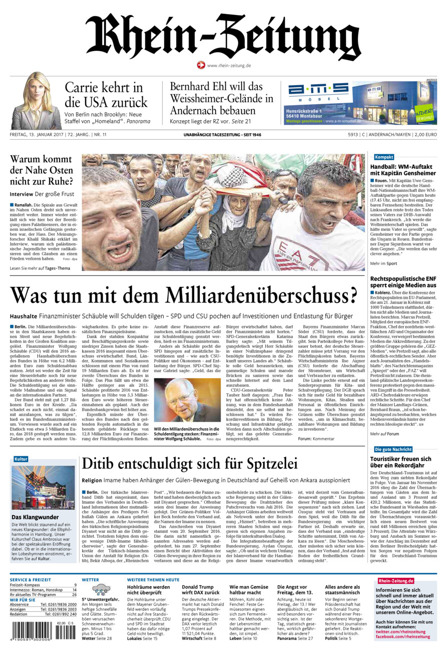 Rhein-Zeitung Andernach & Mayen vom Freitag, 13.01.2017