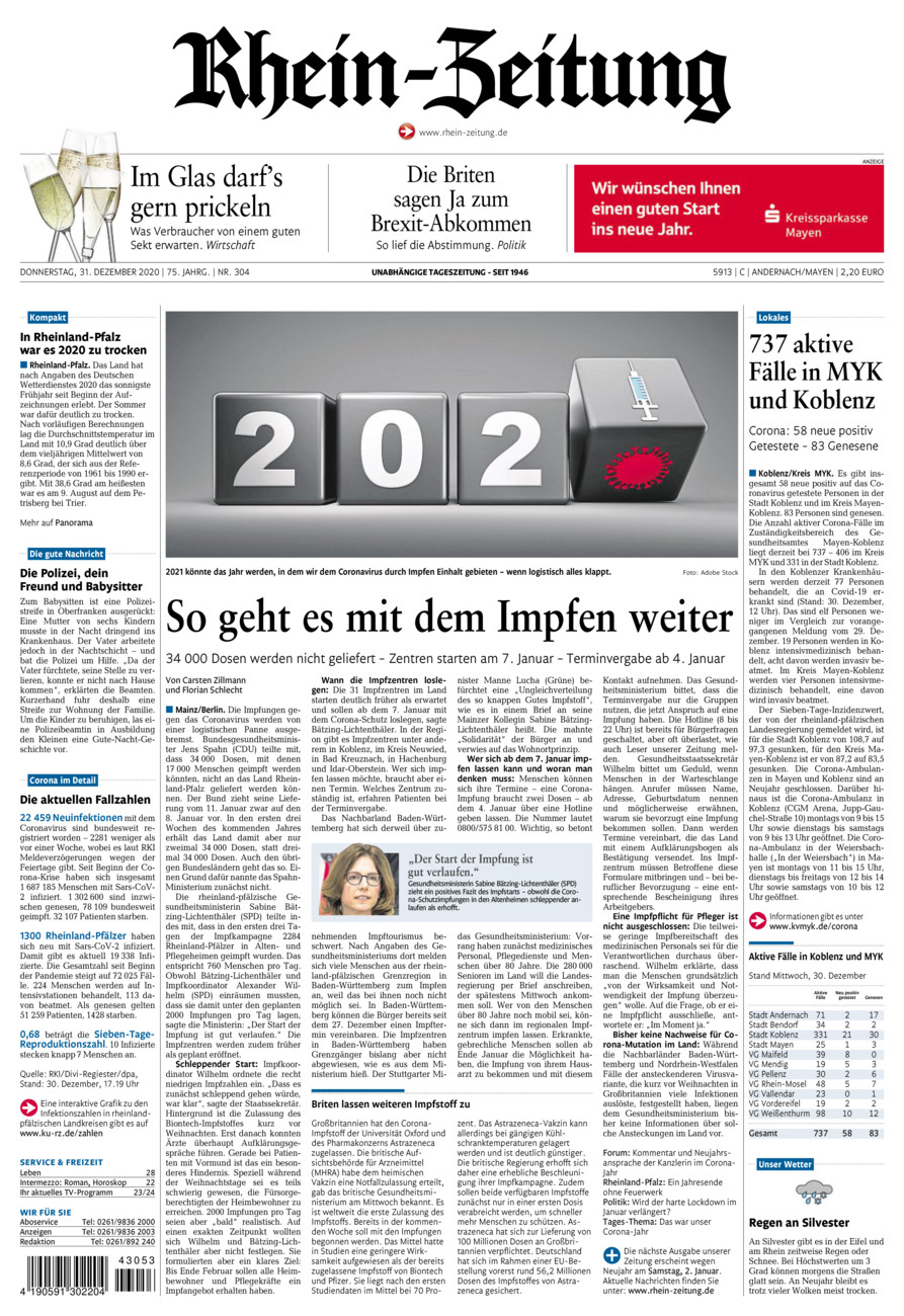 Rhein-Zeitung Andernach & Mayen vom Donnerstag, 31.12.2020