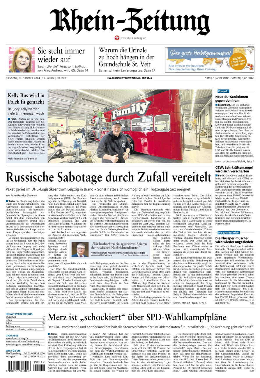 Rhein-Zeitung Andernach & Mayen vom Dienstag, 15.10.2024