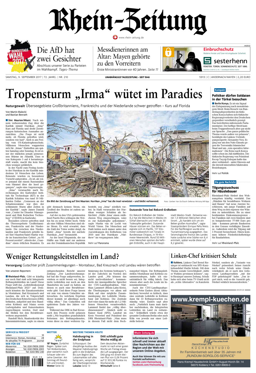 Rhein-Zeitung Andernach & Mayen vom Samstag, 09.09.2017